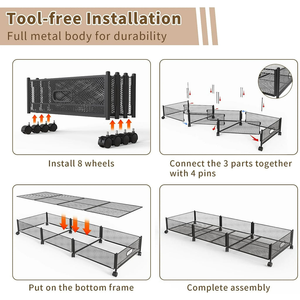 Under Bed Storage on Wheels, Large Capacity Rolling Under the Bed Storage Containers, Foldable Drawers W5567