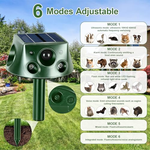 Solar Animal Repeller 360° Ultrasonic Outdoor with Motion Sensor & LED Flashing B775452