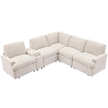 Beige L-Shaped Recliner Sectional Sofa with Storage Box Z4131