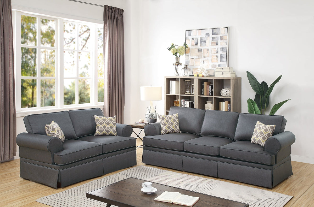 Charcoal Glossy Polyfiber 2pcs Sofa Set O33559