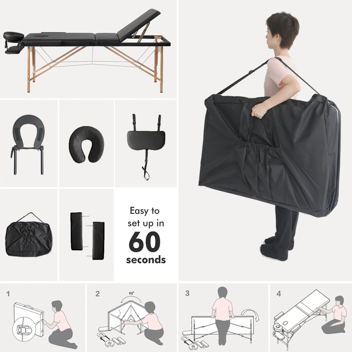 Adjustable 2 Section Massage Table with Carrying Bag, 500 lbs, Pink O8834