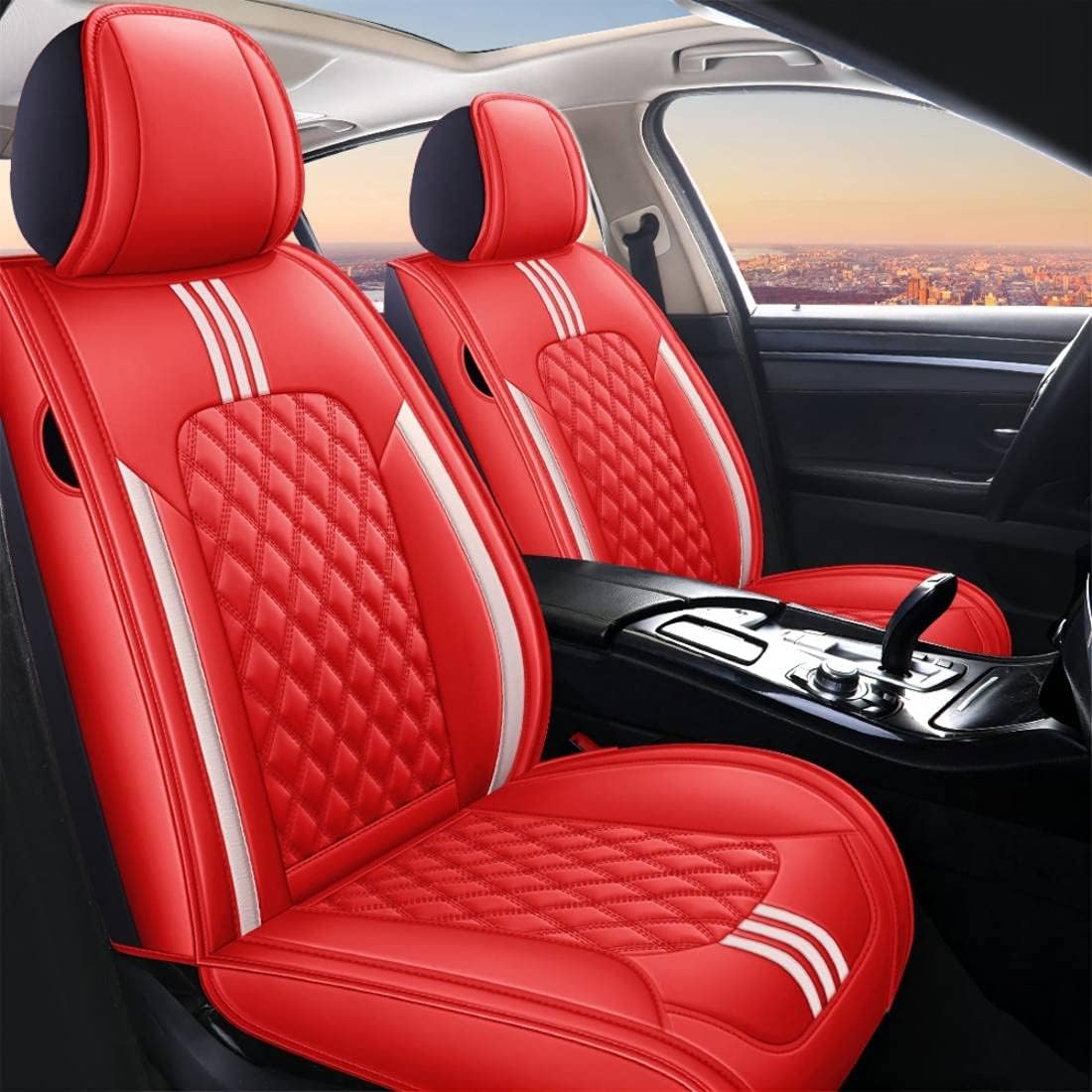 Red Leather Car Seat Covers Full Set S376