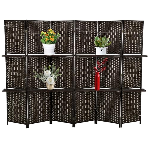 4 Panel Wood Room Divider with Storage Shelves E1920