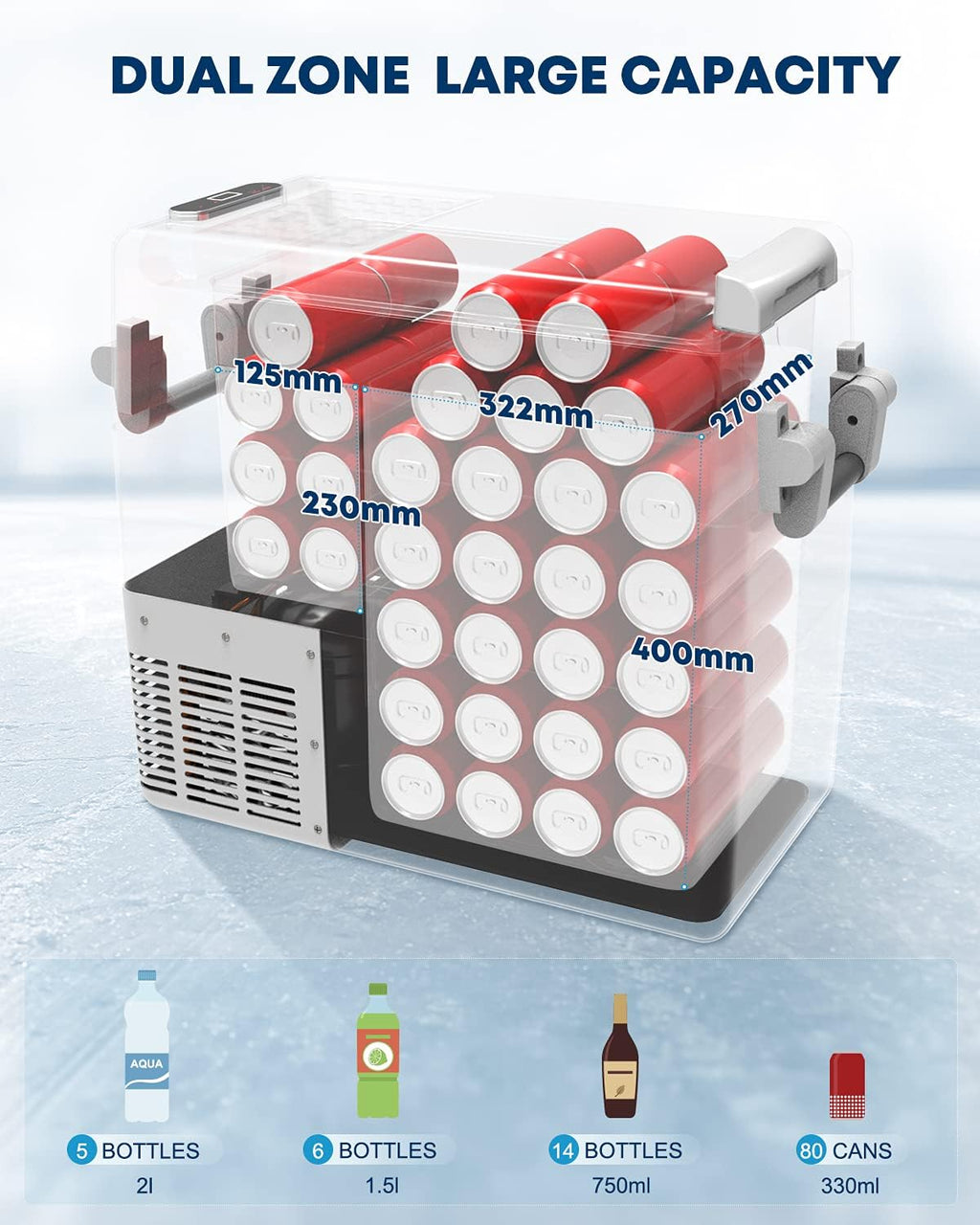 12 Volt Portable Car Fridge 53 Quart Dual Zone Freezer W615