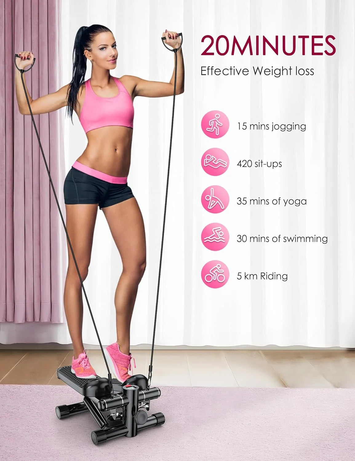 Stair Stepper with Resistance Bands and Digital Monitor X7362