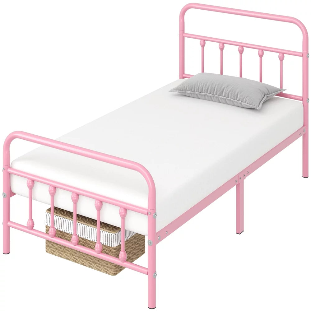 Queen Metal Bed Frame with Spindle Headboard & Footboard, White A7072