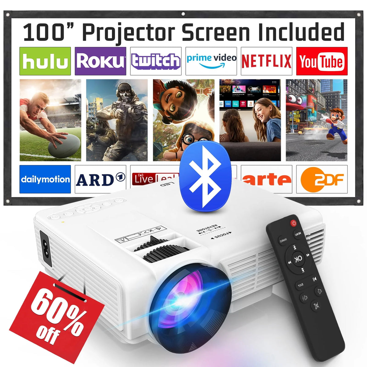 Mini Projector with Bluetooth and 1080P Full HD L885