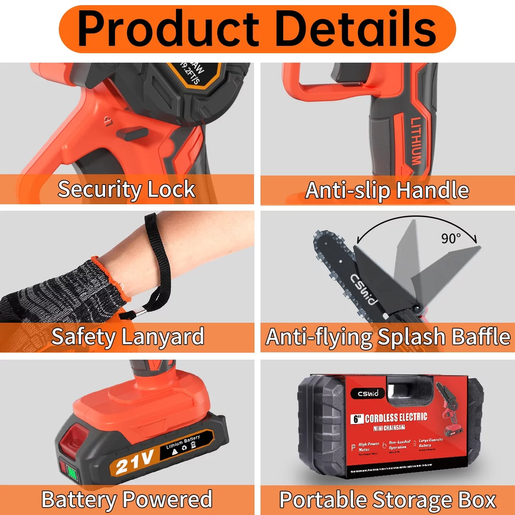 Cordless Mini Chainsaw with 2 Batteries 2 Chains C7704