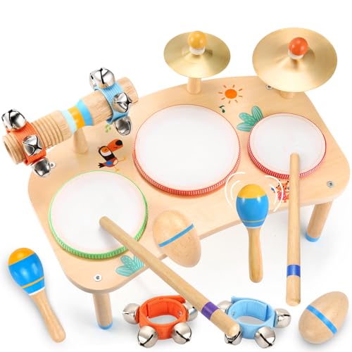 11-in-1 Kids Drum Set with Bongo Drums, Cymbals, Maracas & Wrist Bells H7298