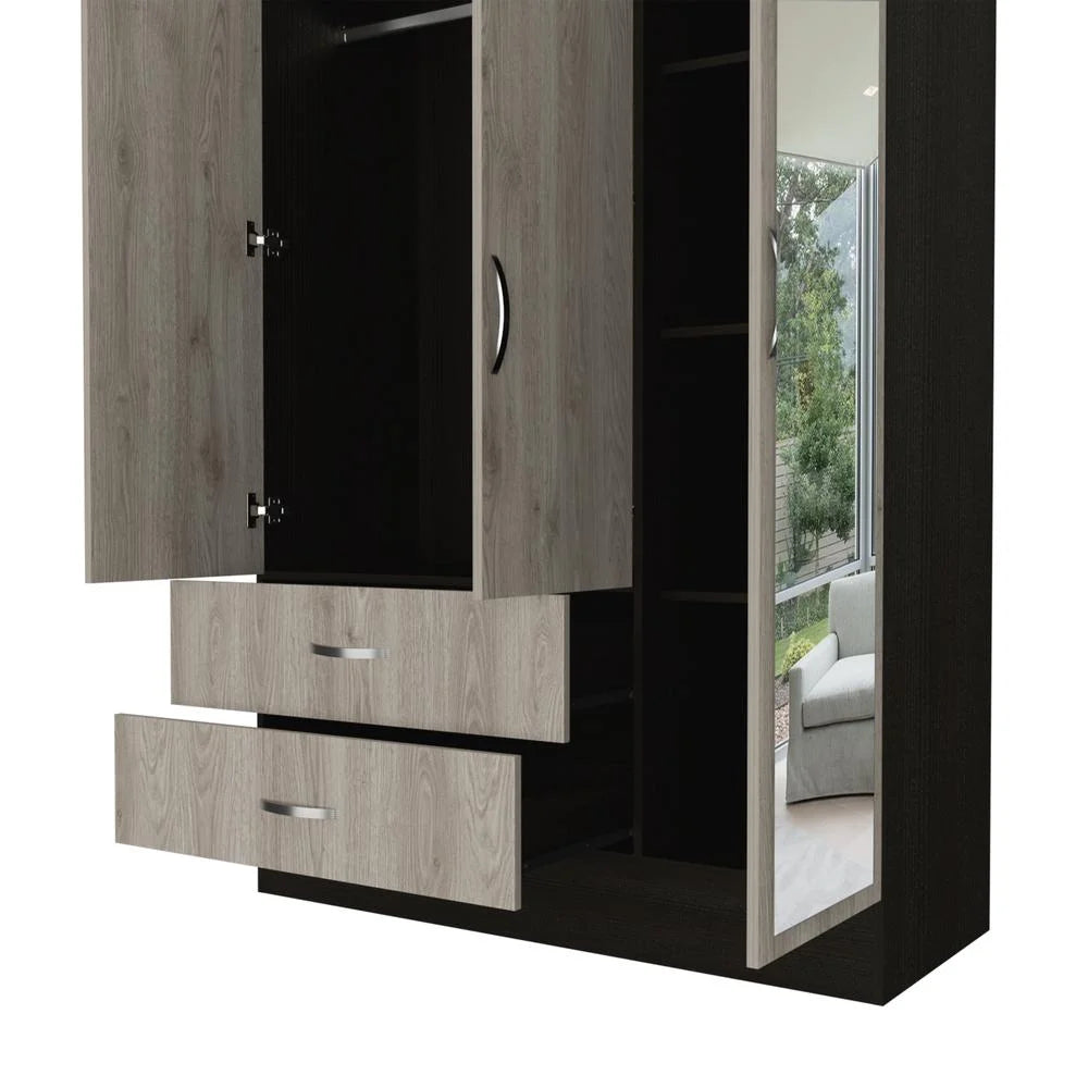 Black Light Gray Mirrored Armoire O8235