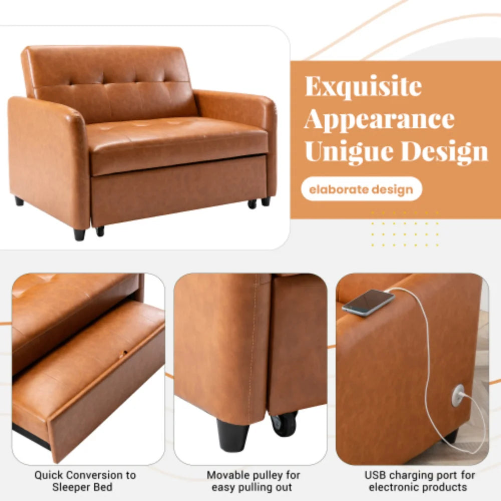 51" Convertible Sleeper Bed, Adjustable Oversized Armchair with Dual USB Ports S40146
