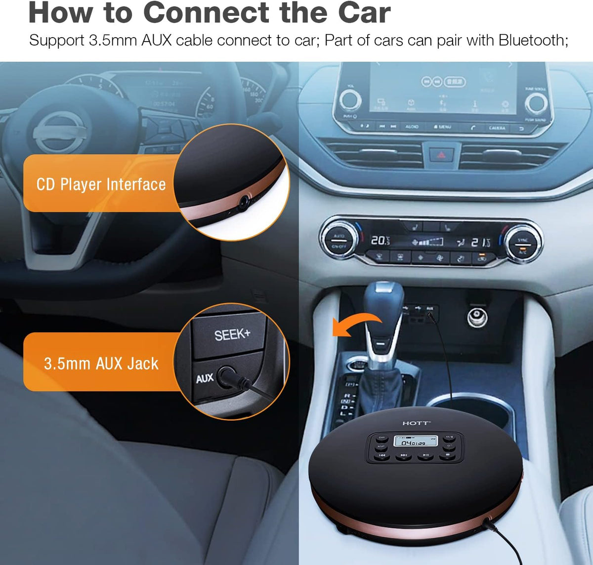 Bluetooth Portable CD Player with Stereo Headphones K348819