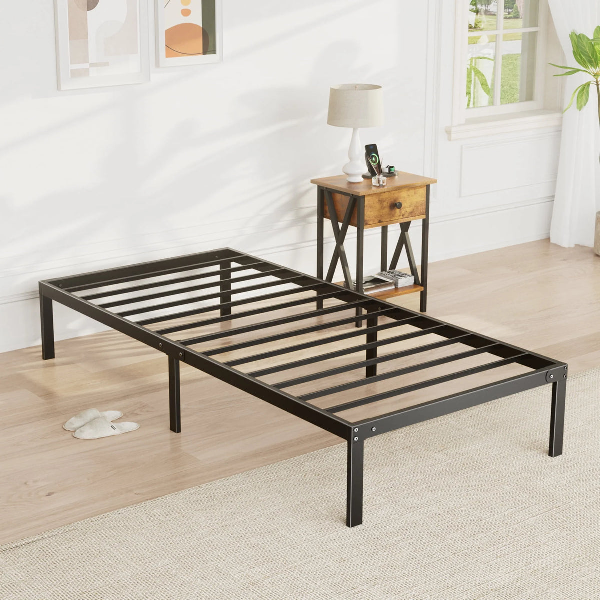 Full Size Heavy Duty Platform Bed Frame with Underbed Storage K398