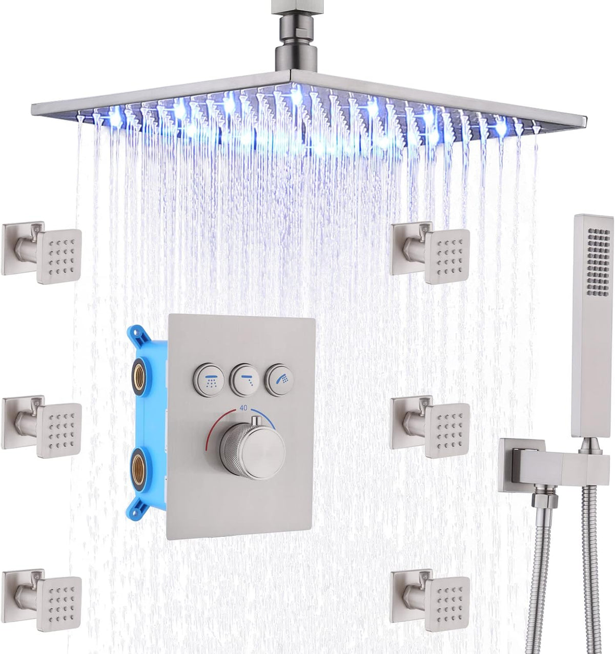 16 Inch Rain Shower Head System with Body Jets and Handheld, Matte Black H65110
