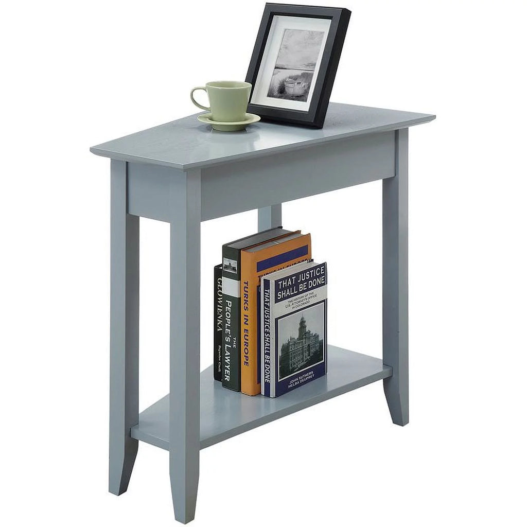 Gray MDF Wood Wedge End Table with Bottom Shelf Y3552