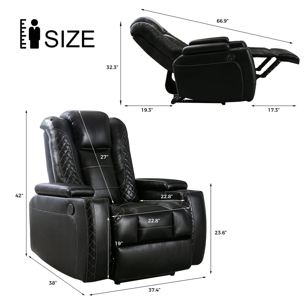 Power Recliner Chair with USB Ports and Cup Holders R12340