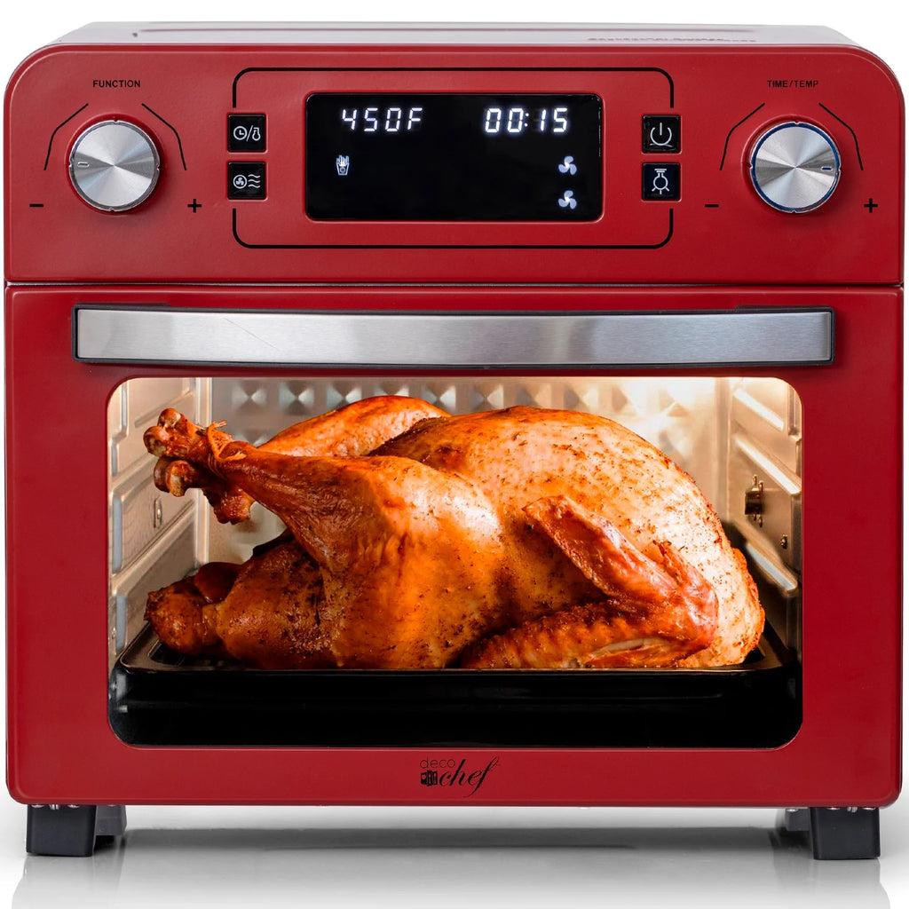 Red Stainless Steel Countertop Toaster Oven with Air Fryer and Rotisserie Assembly I588090