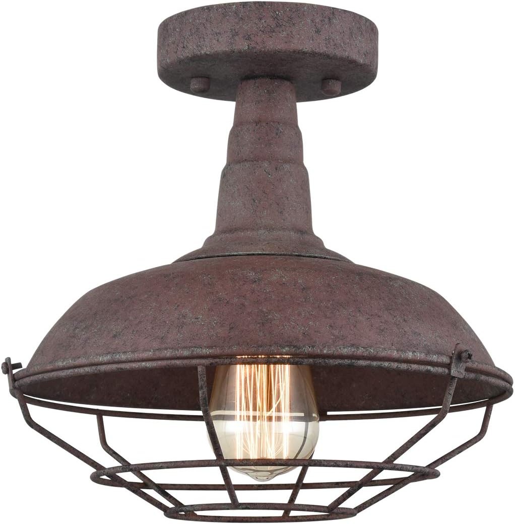 Rustic Semi-Flush Ceiling Light, Metal Wire Cage, 1-Light W964
