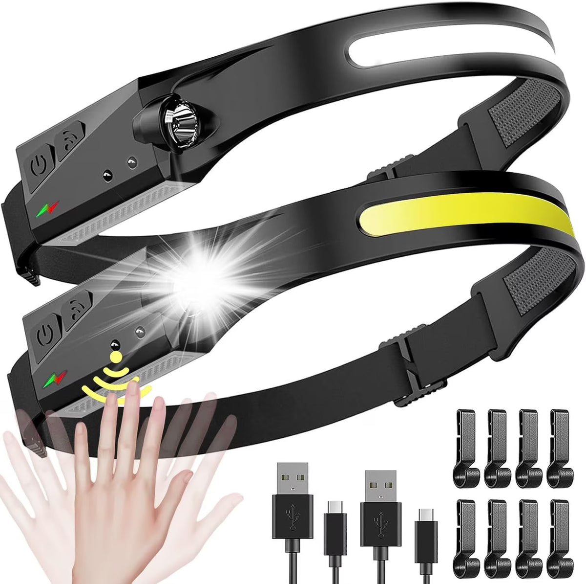 Rechargeable LED Headlamp 2 Pack with Motion Sensor H83294