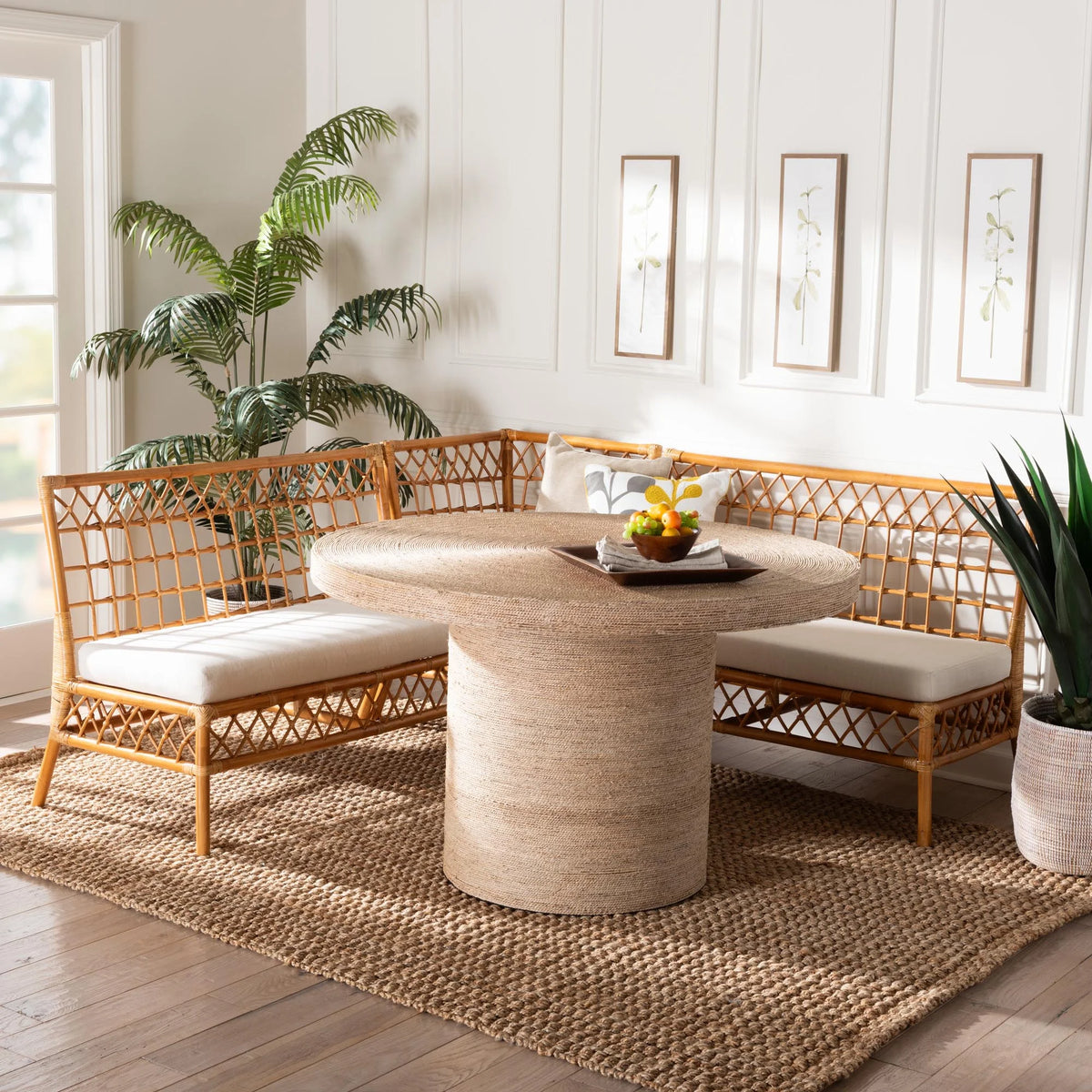 Honey Rattan 4-Piece Dining Nook Set F1624