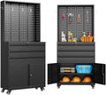 Black Metal Storage Cabinet with Wheels and Drawers H926