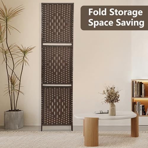 4 Panel Wood Room Divider with Storage Shelves E1920