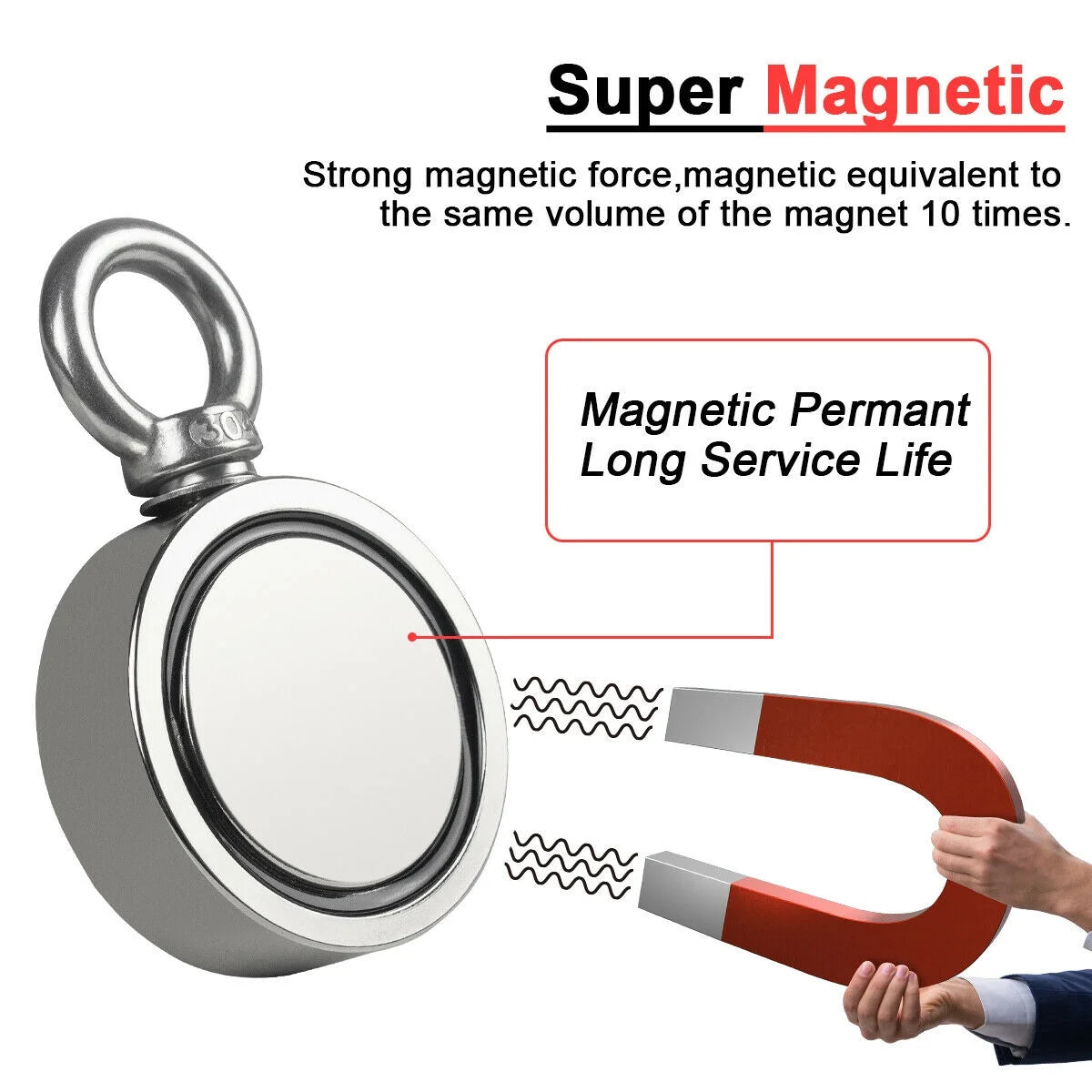 Double Side Neodymium Fishing Magnet Kit with Rope and Carabiner N189264
