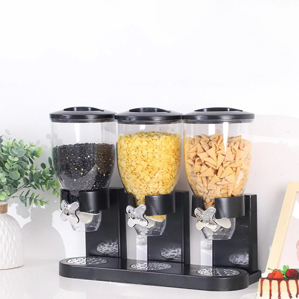Triple Canister Cereal Dispenser Dry Food Storage D458