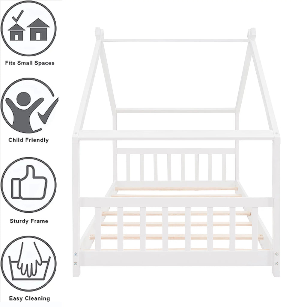 White Twin Size Wood House Bed with Headboard and Footboard D274631