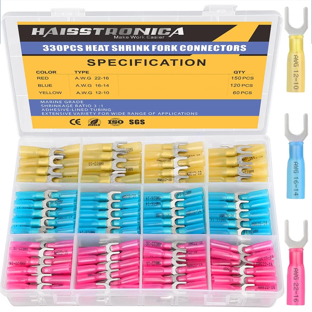 330PCS #10 Marine Grade Heat Shrink Fork Connectors N76712