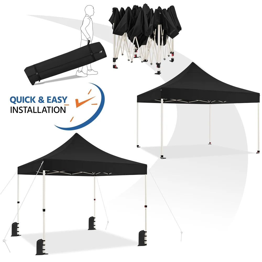Black 10 FT Pop-up Canopy with Roller Bag and Sandbags W94294