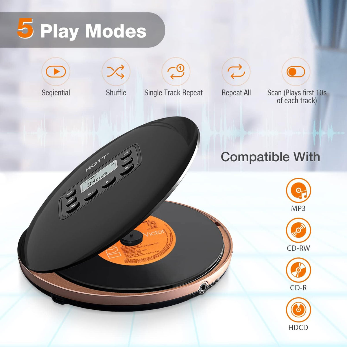 Bluetooth Portable CD Player with Stereo Headphones K348819