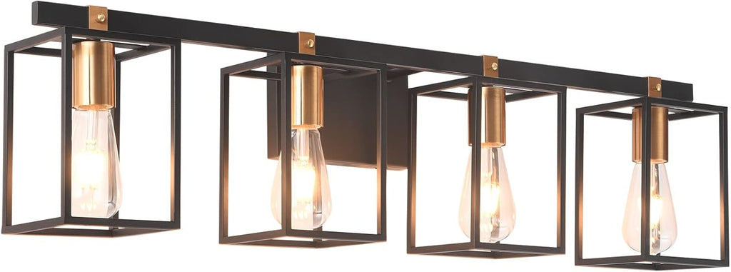 Black and Antique Brass Metal Cage Bathroom Vanity Light V776877
