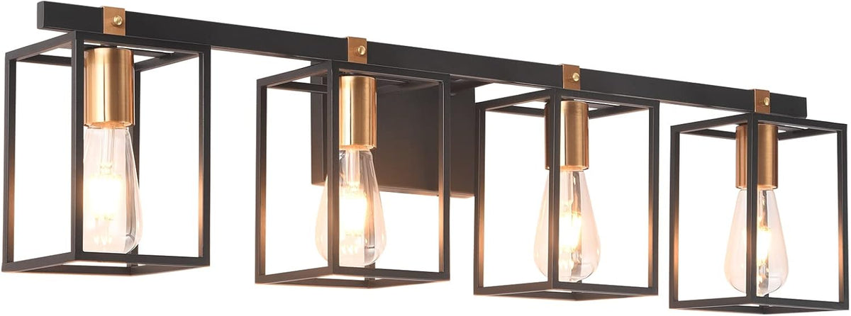 Black and Antique Brass Metal Cage Bathroom Vanity Light V776877