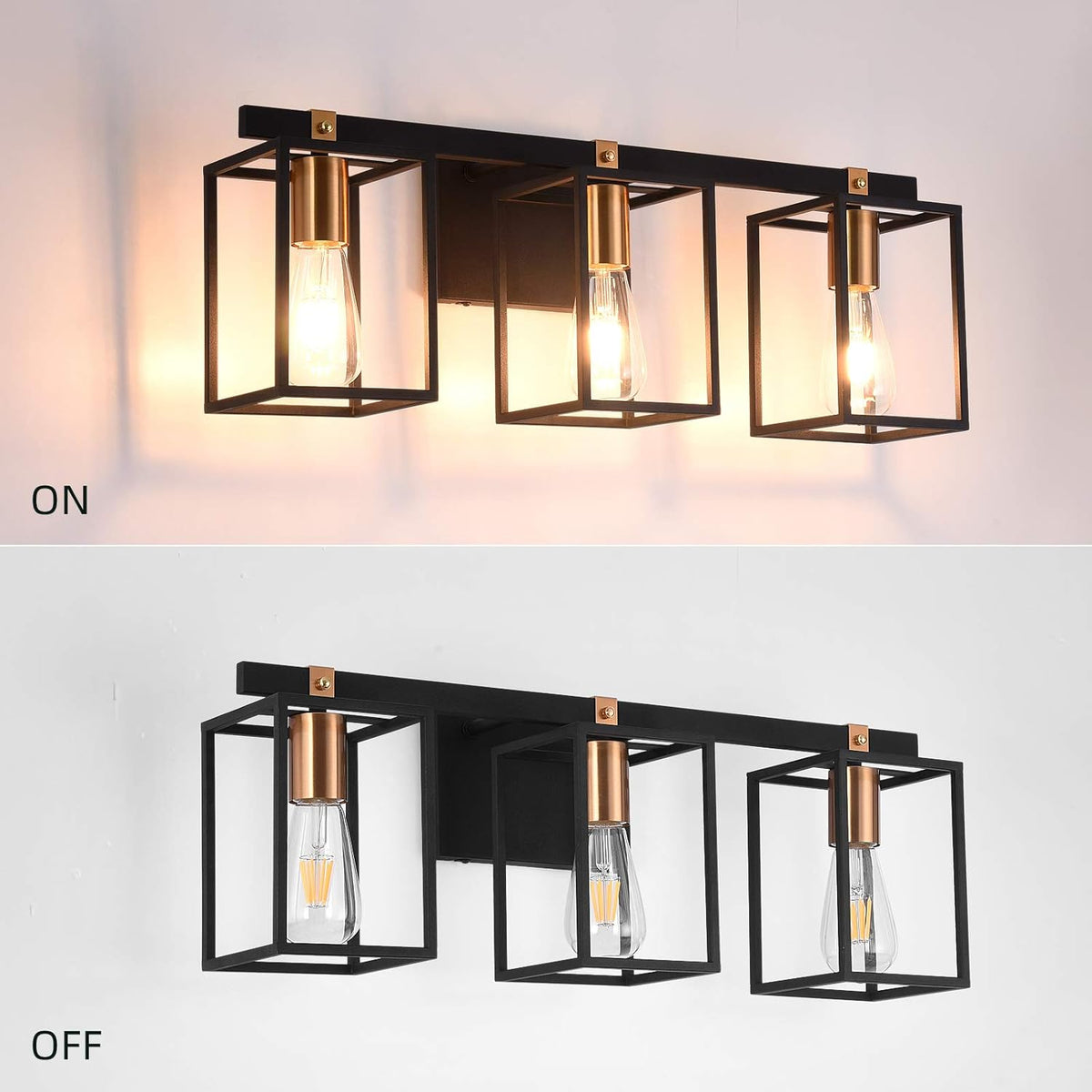 Black and Antique Brass Metal Cage Bathroom Vanity Light V776877