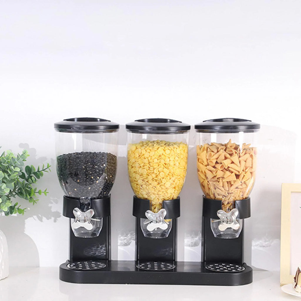 Triple Canister Cereal Dispenser Dry Food Storage D458