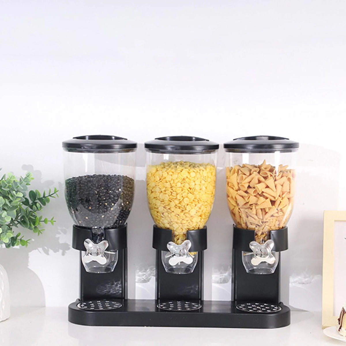 Triple Canister Cereal Dispenser Dry Food Storage D458