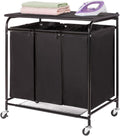 3-Bag Laundry Sorter Cart with Ironing Board Black V840