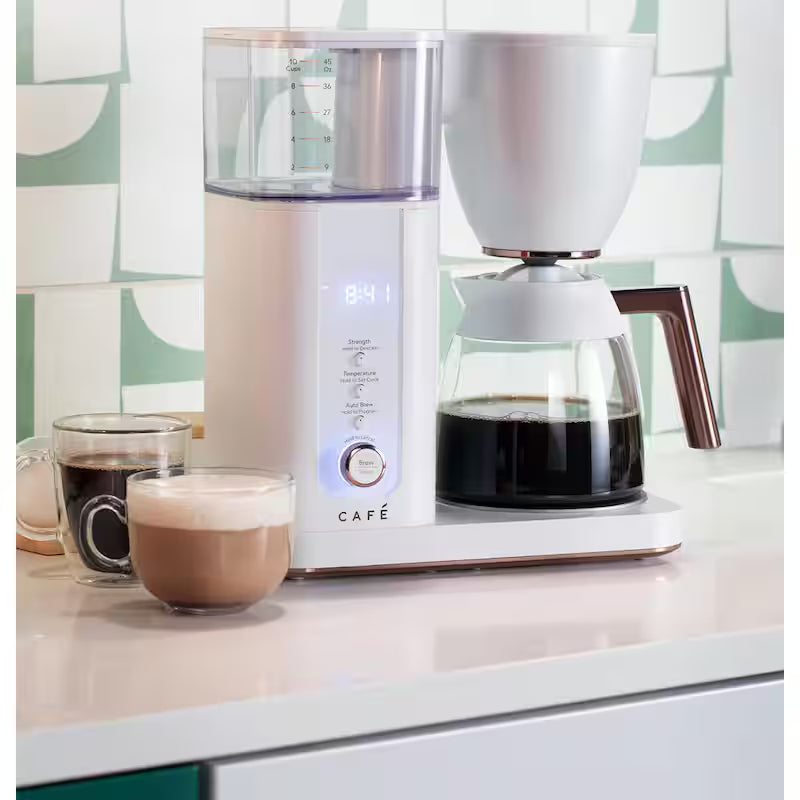 Matte White 10 Cup Drip Coffee Maker with Glass Carafe W897