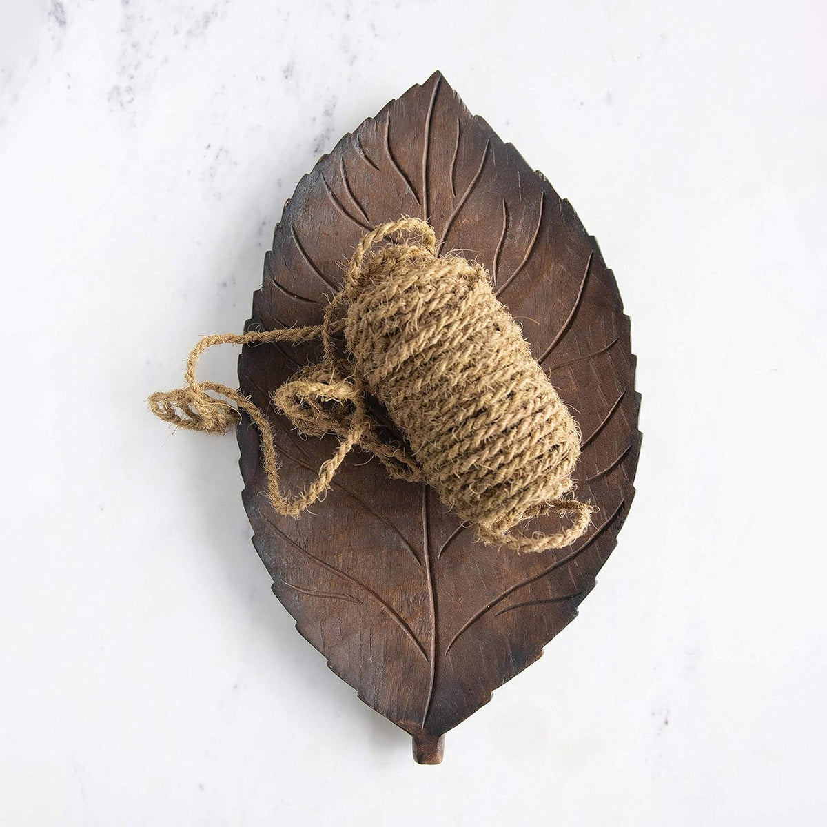 Hand-Carved Mango Wood Leaf Tray, Brown Pack of 2 B846436