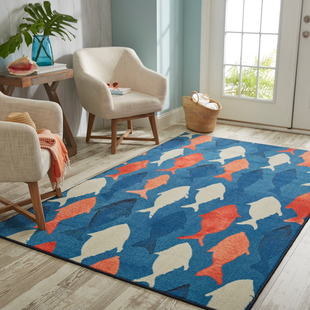 Navy Blue & Orange Precision Printed Area Rug Z88270