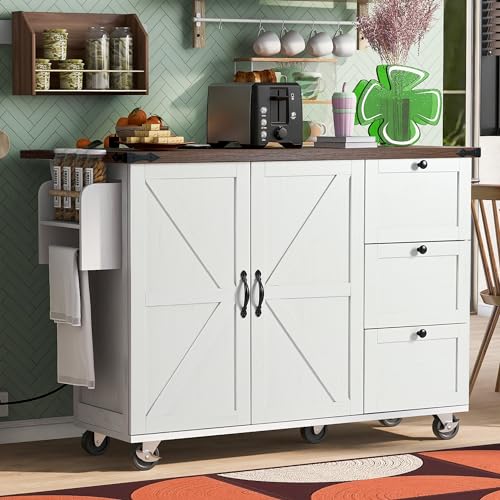 White Kitchen Island with Drop Leaf and Drawer F3683