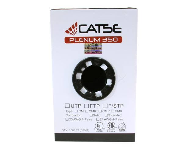 Cat5e Plenum Bulk Ethernet Cable, Cmp UL Listed, Solid Copper UTP, 24 AWG 1000ft White P30297