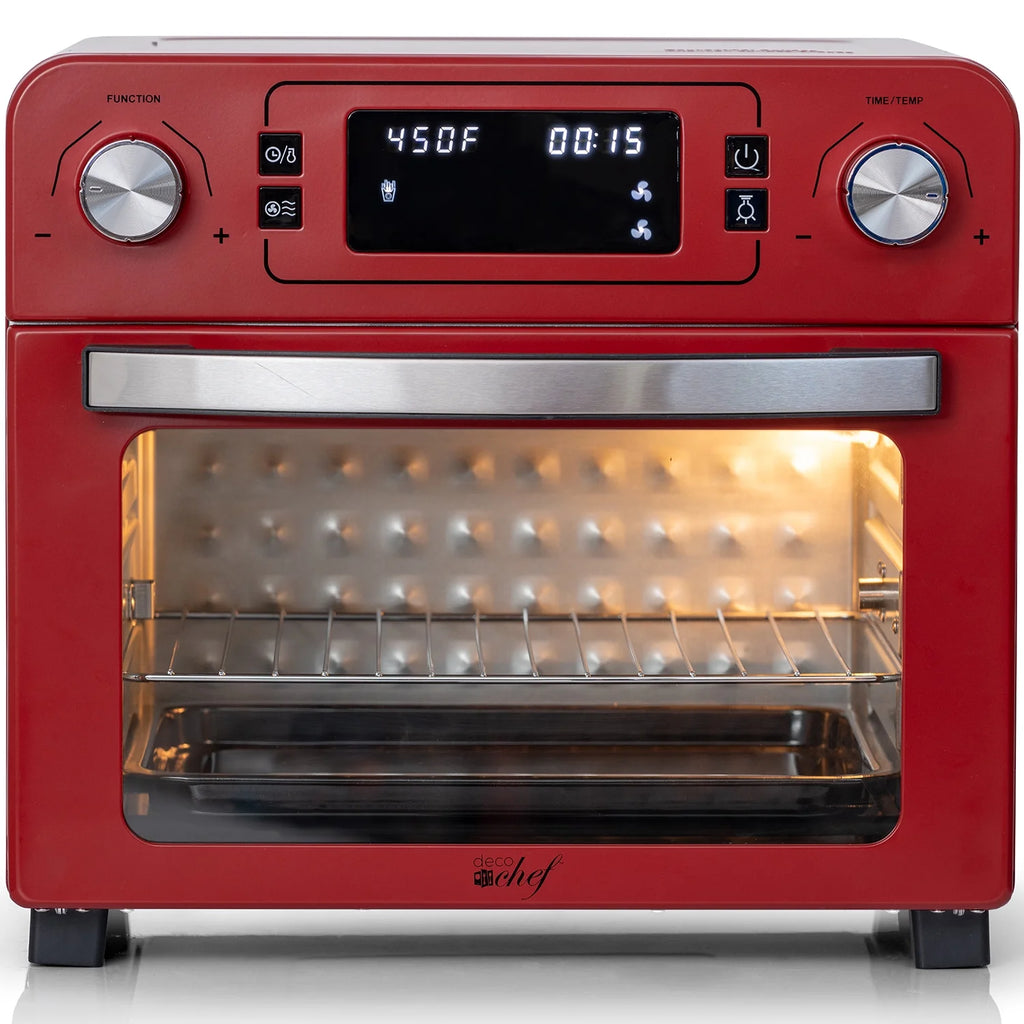 Red Stainless Steel Countertop Toaster Oven with Air Fryer and Rotisserie Assembly I588090
