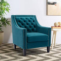 Teal Velvet Accent Chair with Solid Wood Legs V16319