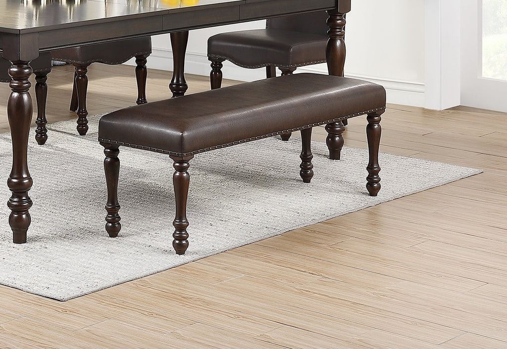 Cherry Finish Faux Leather Bench D373276