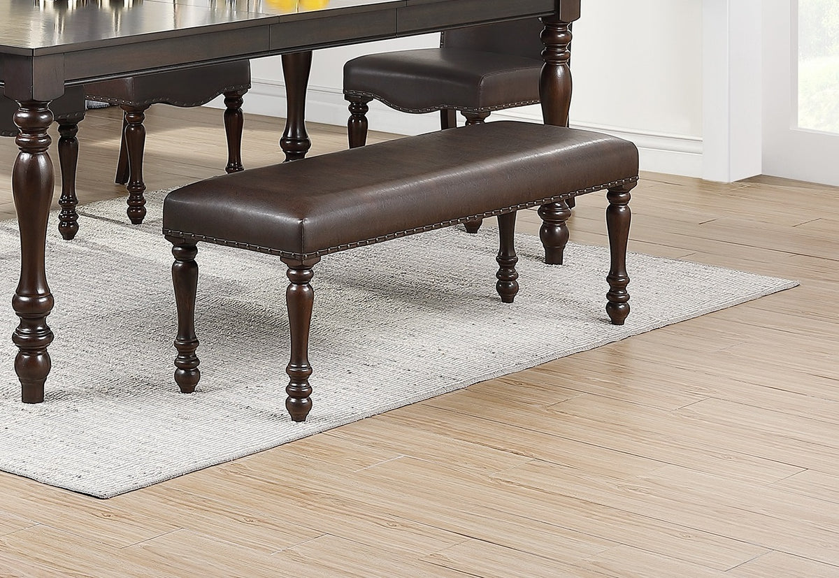 Cherry Finish Faux Leather Bench D373276