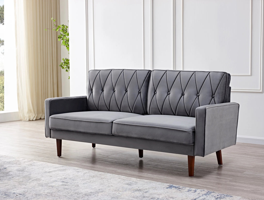 Grey Velvet Square Arm Sofa J507588