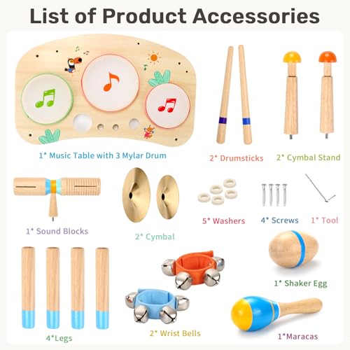11-in-1 Kids Drum Set with Bongo Drums, Cymbals, Maracas & Wrist Bells H7298