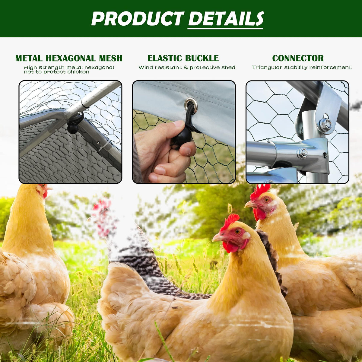 Large Metal Chicken Coop Walk-in Poultry Cage with Waterproof Cover (9.2'W x 18.7'L x 6.5'H) C767